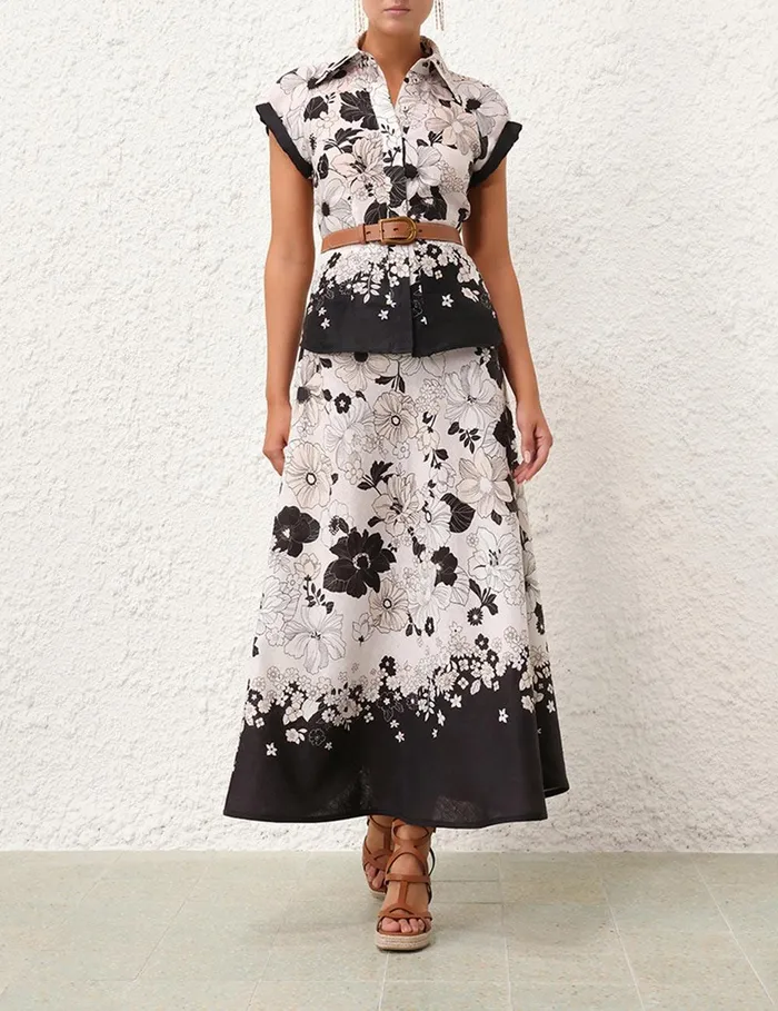 Women Clothing Zimmermann Pop Short Sleeve Shirt Ivoryblack Floral