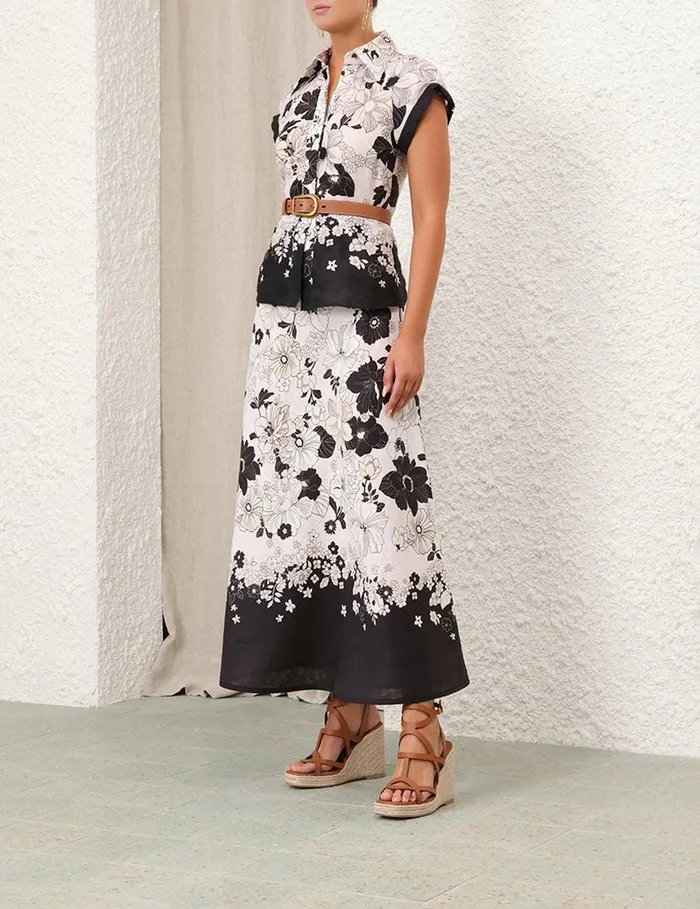 Women Clothing Zimmermann Pop Short Sleeve Shirt Ivoryblack Floral