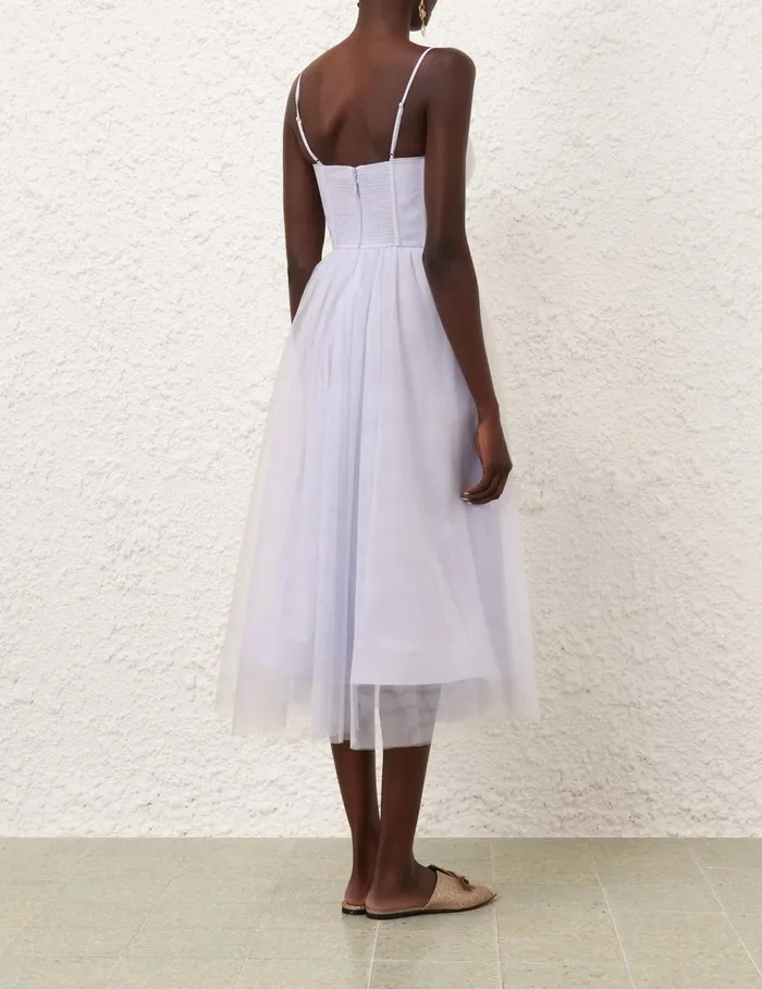 Women Clothing Zimmermann Tulle Corset Midi Dress Light Blue