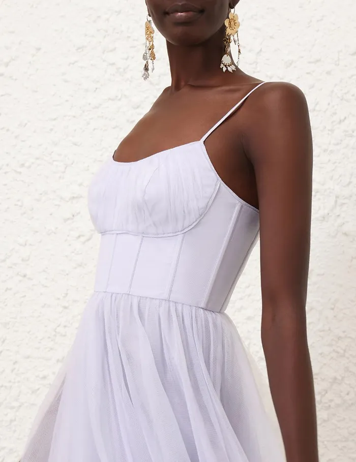 Women Clothing Zimmermann Tulle Corset Midi Dress Light Blue
