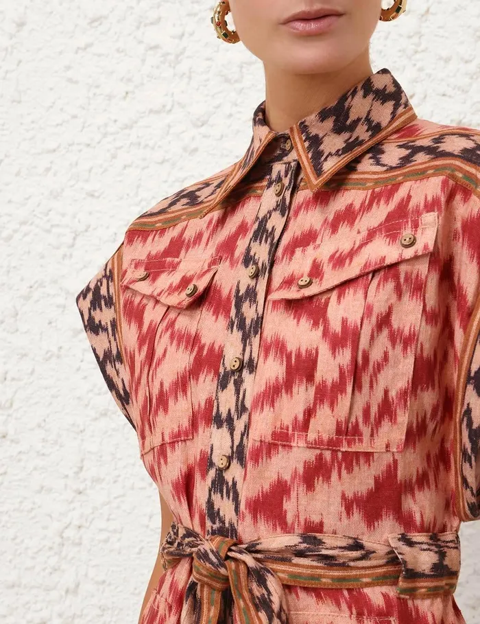 Women Clothing Zimmermann Wylie Pocket Playsuit Red Ikat