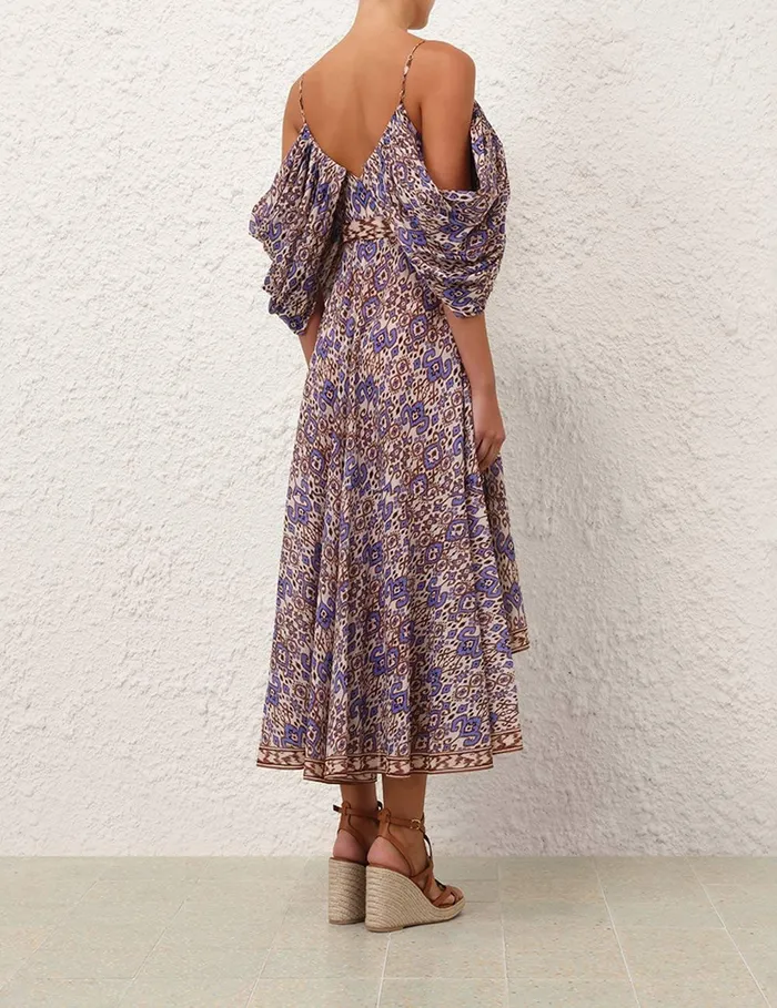 Women Clothing Zimmermann Wylie Wrap Midi Dress Cornflower Ikat