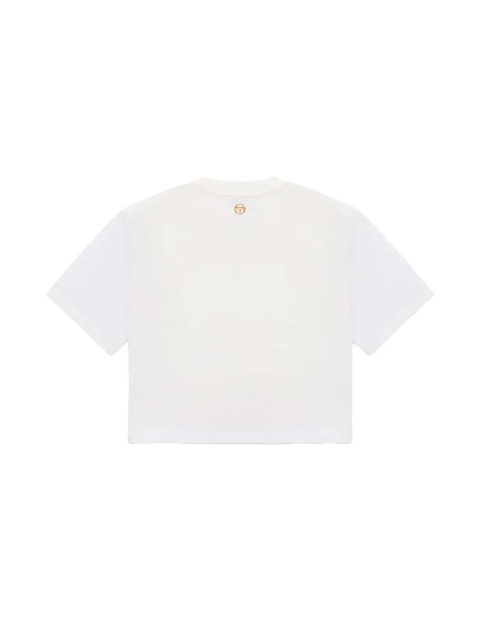 Women Court Styles Sergio Tacchini Daily Tuft Big Logo Crop TShirt Off White