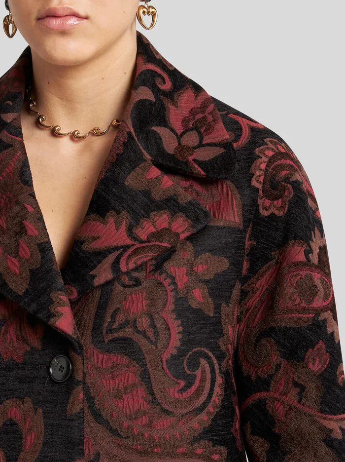 Women Etro Coats And Outerwear Jacquard Midi Coat Black Women Etro Coats And Outerwear Jacquard Midi Coat Black