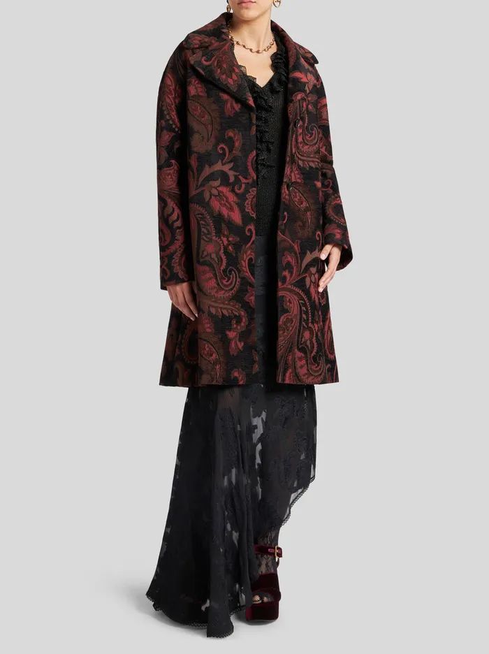 Women Etro Coats And Outerwear Jacquard Midi Coat Black Women Etro Coats And Outerwear Jacquard Midi Coat Black