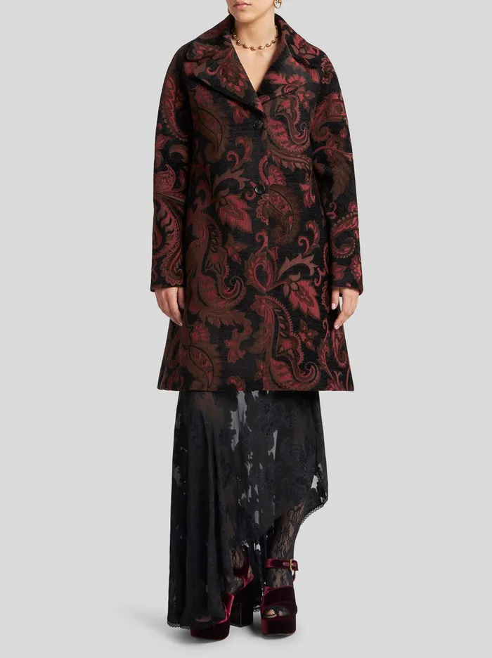 Women Etro Coats And Outerwear Jacquard Midi Coat Black Women Etro Coats And Outerwear Jacquard Midi Coat Black