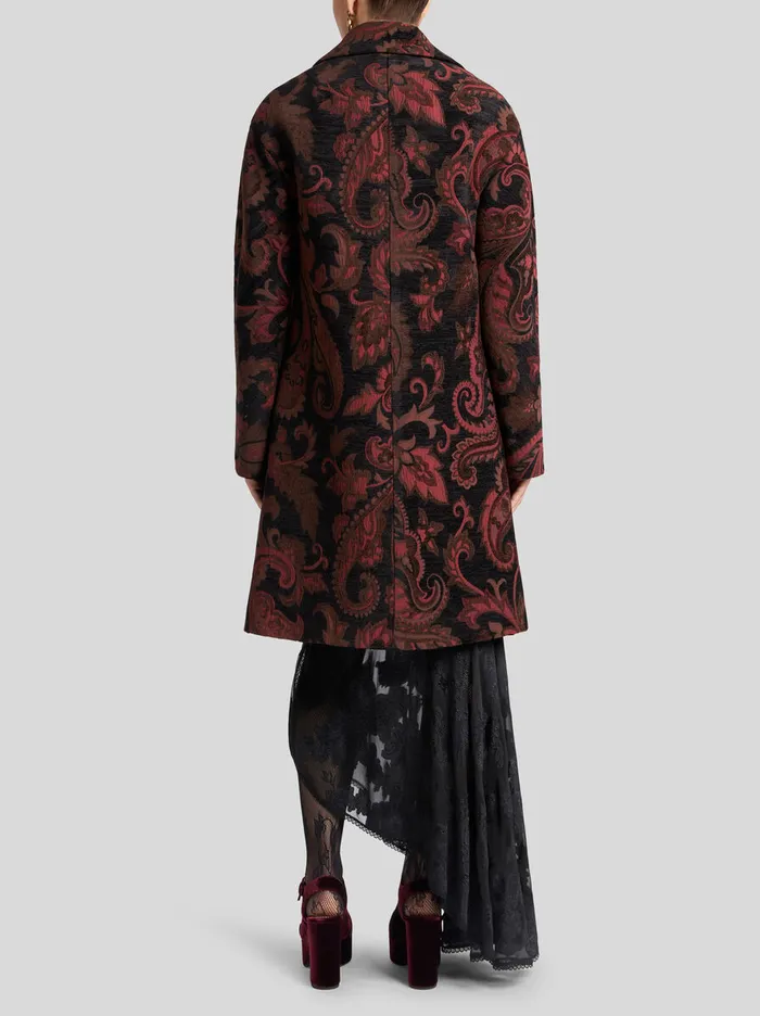 Women Etro Coats And Outerwear Jacquard Midi Coat Black Women Etro Coats And Outerwear Jacquard Midi Coat Black