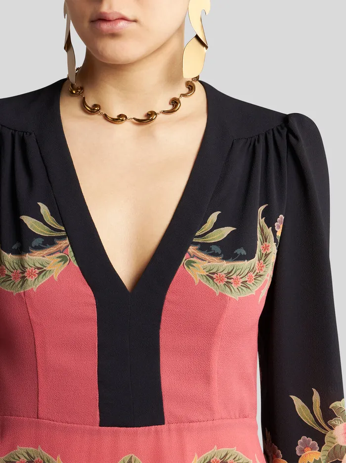 Women Etro Dresses Midi Dress With Placed Floral Print Navy Blue Women Etro Dresses Midi Dress With Placed Floral Print Navy Blue