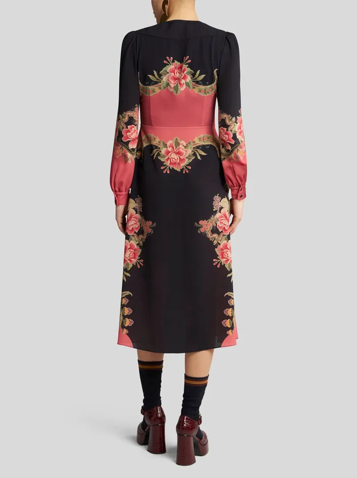 Women Etro Dresses Midi Dress With Placed Floral Print Navy Blue Women Etro Dresses Midi Dress With Placed Floral Print Navy Blue
