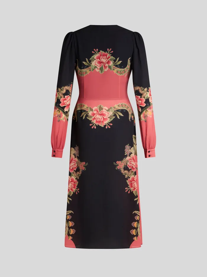 Women Etro Dresses Midi Dress With Placed Floral Print Navy Blue Women Etro Dresses Midi Dress With Placed Floral Print Navy Blue