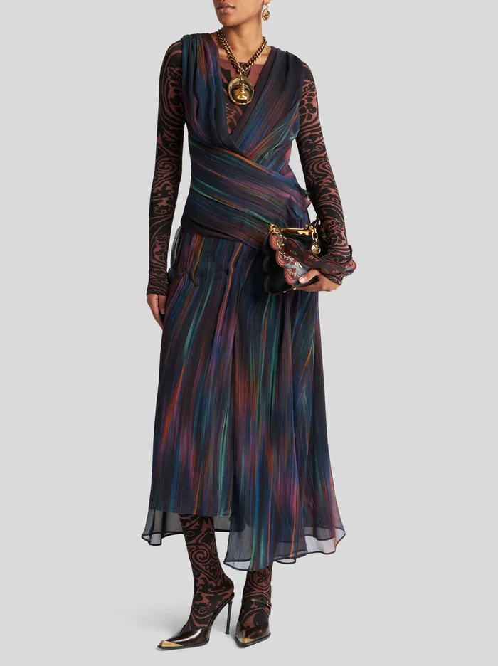 Women Etro Dresses Printed Silk Dress Pink Women Etro Dresses Printed Silk Dress Pink