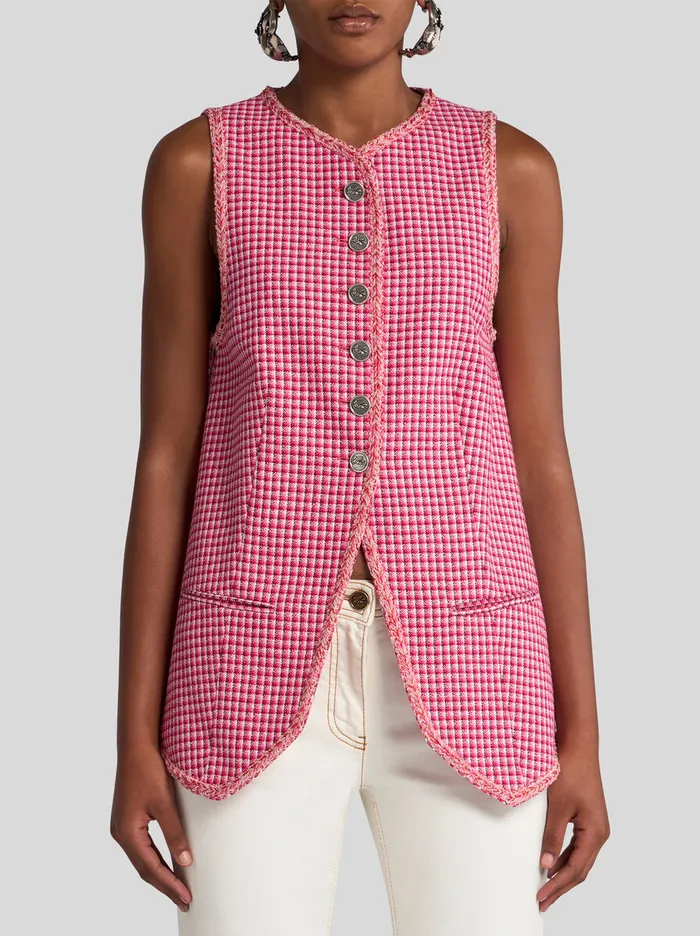 Women Etro Jackets Micro Check Waistcoat Red Women Etro Jackets Micro Check Waistcoat Red