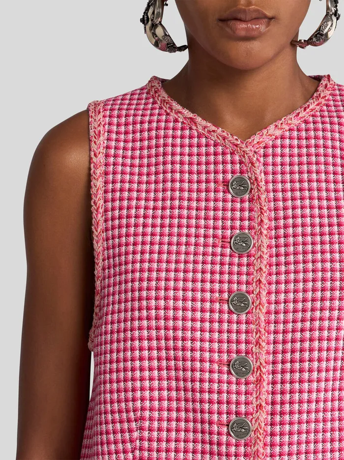 Women Etro Jackets Micro Check Waistcoat Red Women Etro Jackets Micro Check Waistcoat Red