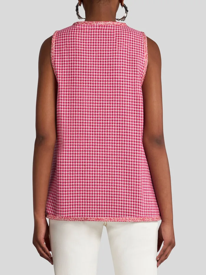 Women Etro Jackets Micro Check Waistcoat Red Women Etro Jackets Micro Check Waistcoat Red
