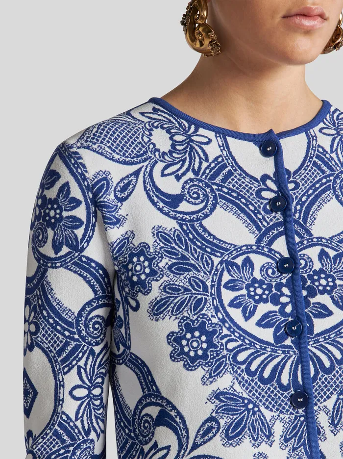 Women Etro Knitwear TwoTone Cropped Cardigan Navy Blue Women Etro Knitwear TwoTone Cropped Cardigan Navy Blue