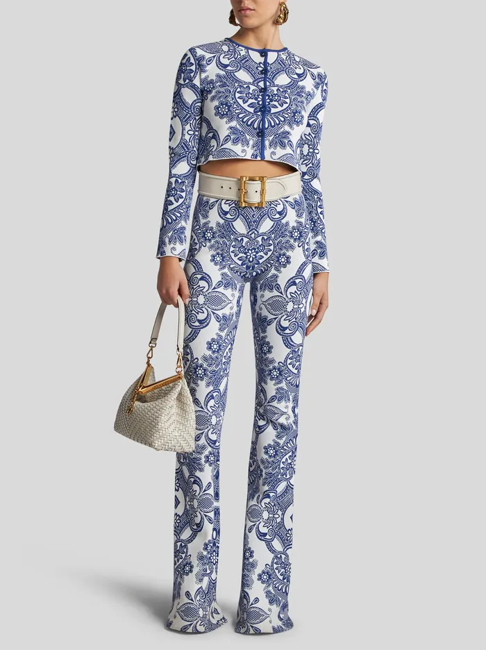 Women Etro Knitwear TwoTone Cropped Cardigan Navy Blue Women Etro Knitwear TwoTone Cropped Cardigan Navy Blue