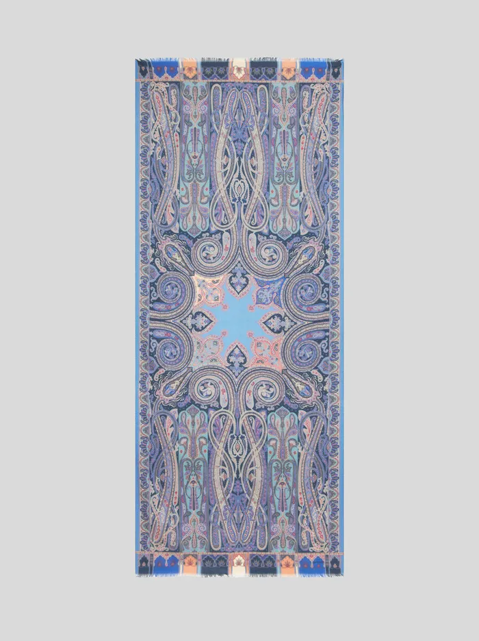 Women Etro Scarves And Silk Fringed Paisley Scarf Navy Blue Women Etro Scarves And Silk Fringed Paisley Scarf Navy Blue