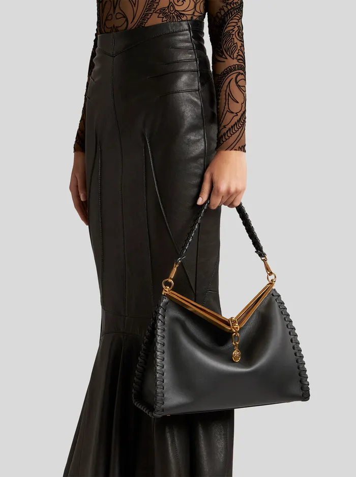 Women Etro Shoulder Bags Large Vela Bag With Thread Work Black Women Etro Shoulder Bags Large Vela Bag With Thread Work Black