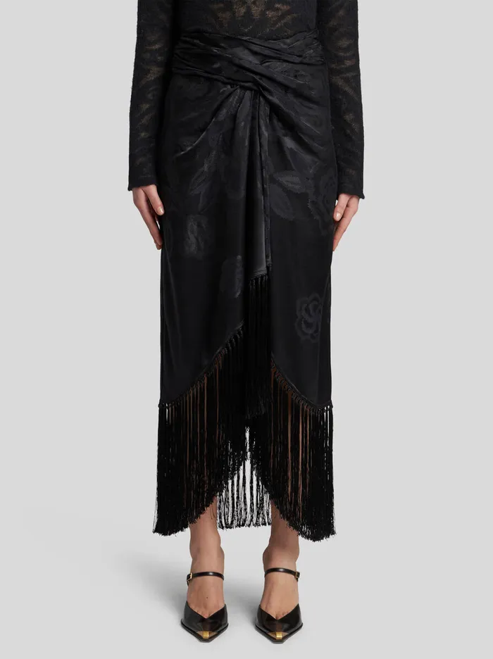 Women Etro Skirts Jacquard Skirt With Fringe Details Black Women Etro Skirts Jacquard Skirt With Fringe Details Black