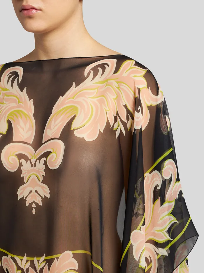 Women Etro Tops Printed Silk Poncho Black Women Etro Tops Printed Silk Poncho Black