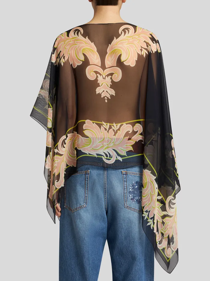 Women Etro Tops Printed Silk Poncho Black Women Etro Tops Printed Silk Poncho Black