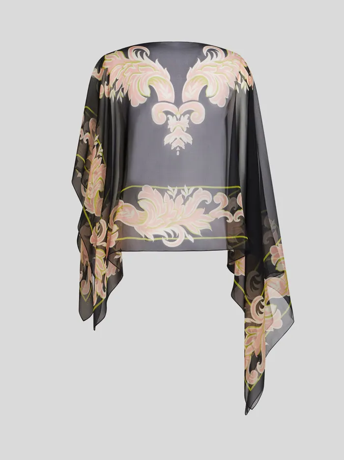 Women Etro Tops Printed Silk Poncho Black Women Etro Tops Printed Silk Poncho Black