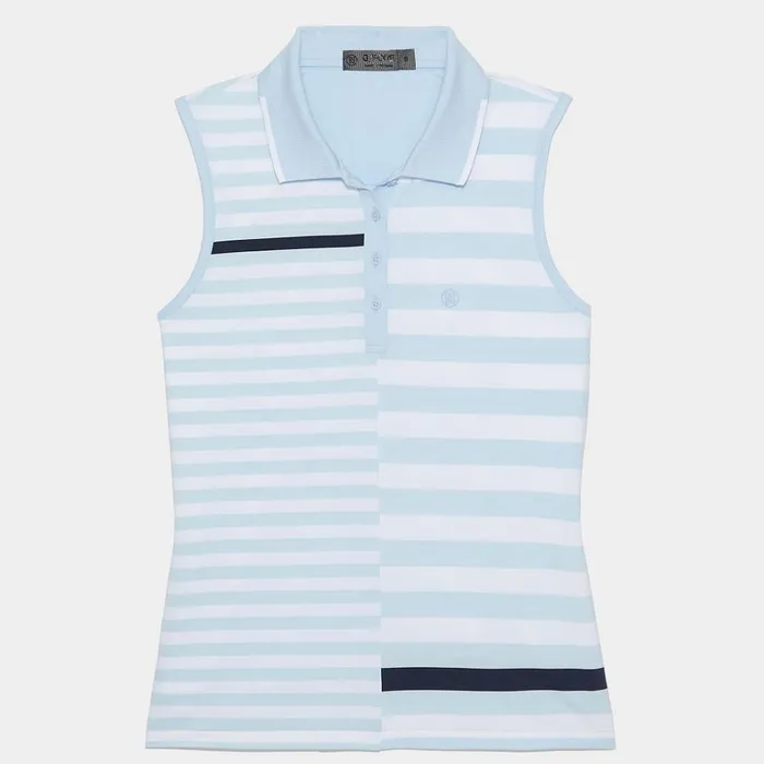 Women GFORE Blue Bold Stripe Tech Jersey Golf Polo