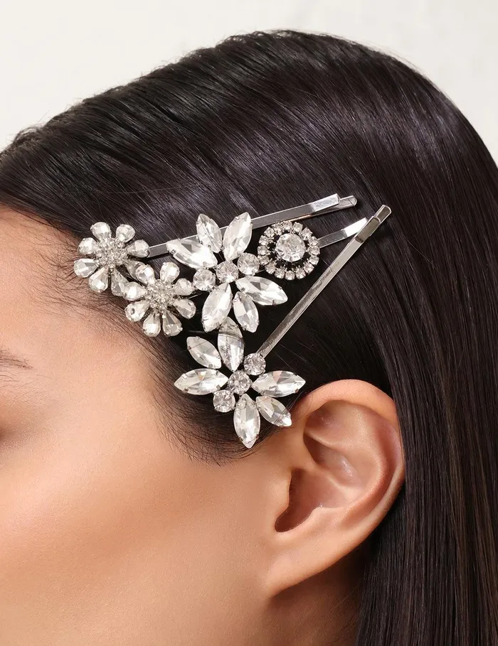 Women Hair Accessories Zimmermann Embellished Hair Pin Set Silverclear