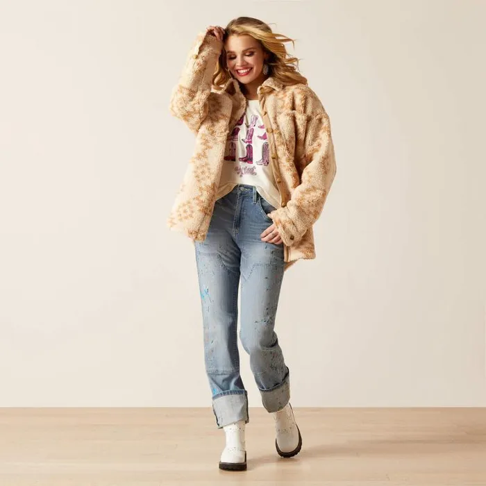 Women Jackets and Vests Ariat Sherpa Shacket Shirt Jacket Natural Sw Print Women Jackets and Vests Ariat Sherpa Shacket Shirt Jacket Natural Sw Print