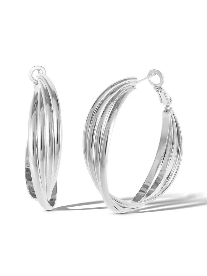 Women Jessica Simpson Earrings Twisted Layered Hoop Earrings In Silver