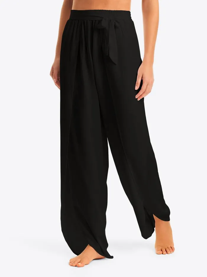 Women Jessica Simpson Swim Basic Solid Beach Pant Cover Up In Black