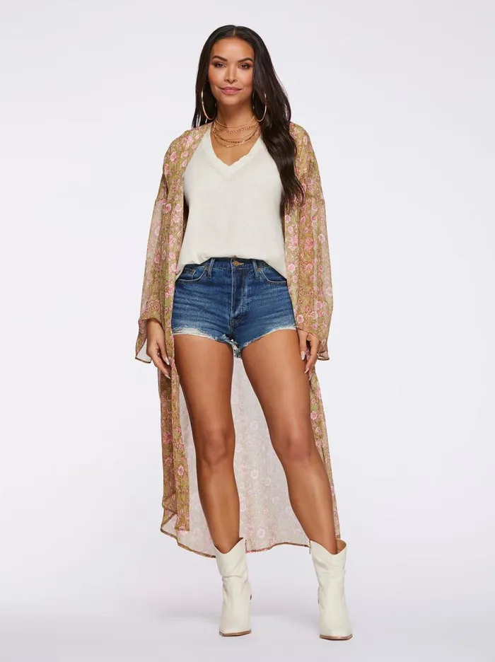 Women Jessica Simpson Tops and Tees Blaine Kimono In Boa Botanical Dots