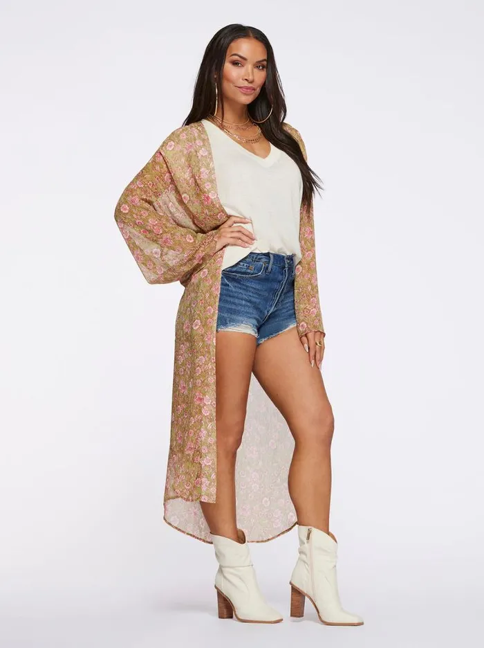 Women Jessica Simpson Tops and Tees Blaine Kimono In Boa Botanical Dots