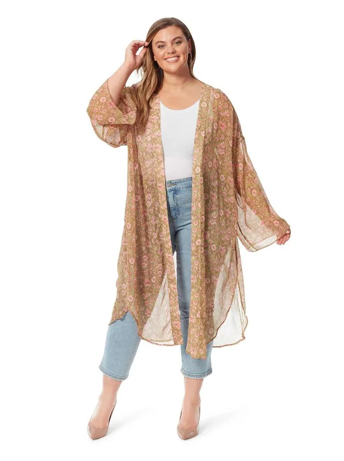 Women Jessica Simpson Tops and Tees Blaine Kimono In Boa Botanical Dots