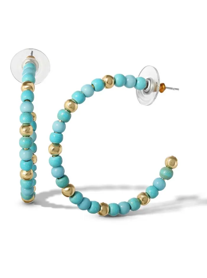 Women Jessica Simpson Turquoise Collection Turquoise Bead Hoop Earrings In Gold Women Jessica Simpson Turquoise Collection Turquoise Bead Hoop Earrings In Gold