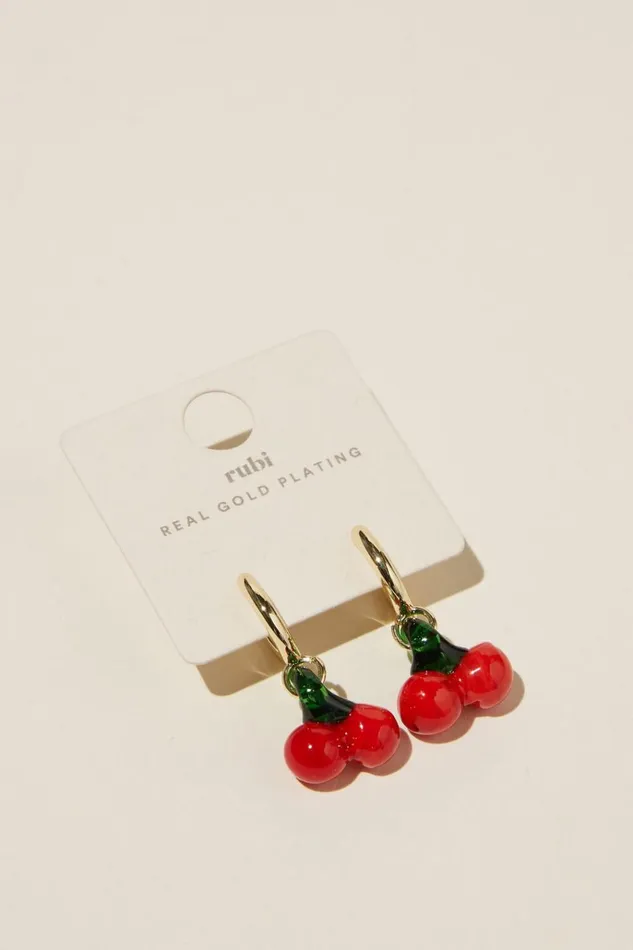 Women Jewelry Cotton On Huggie Hoop Earring Gold Plated Glass Cherry