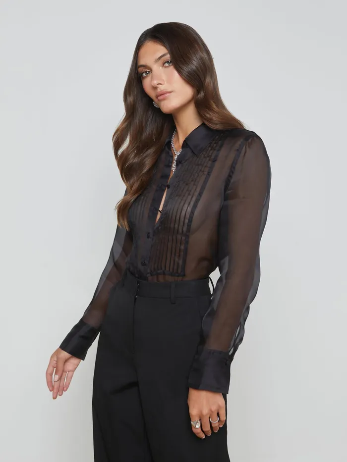 Women L039Agence Blouses and Tops Divya Silk Shirt Black Women L039Agence Blouses and Tops Divya Silk Shirt Black