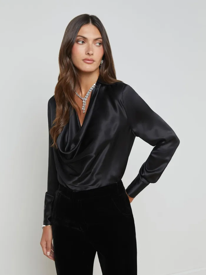 Women L039Agence Blouses and Tops Lotus Silk Blouse Black Women L039Agence Blouses and Tops Lotus Silk Blouse Black