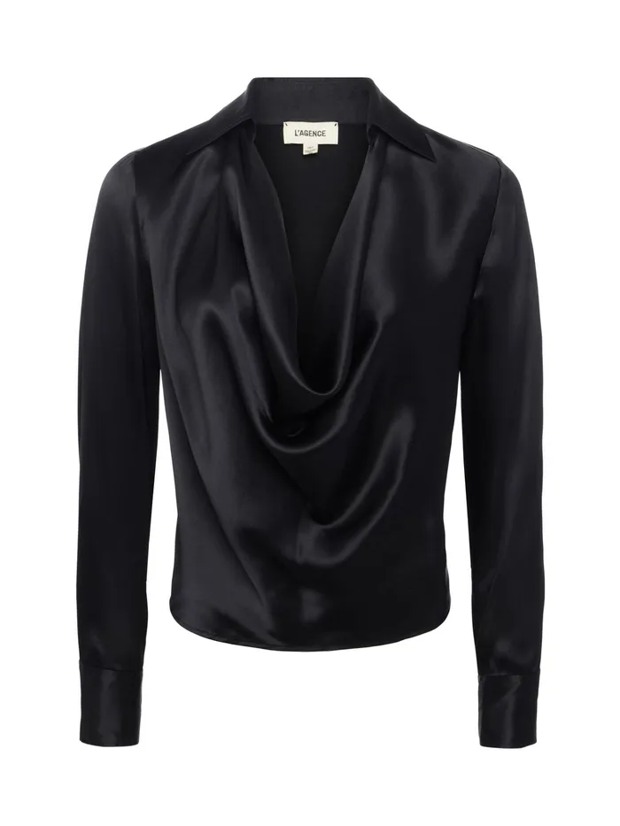 Women L039Agence Blouses and Tops Lotus Silk Blouse Black Women L039Agence Blouses and Tops Lotus Silk Blouse Black