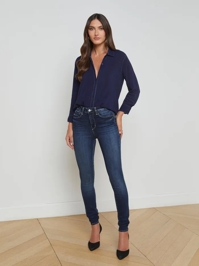 Women L039Agence Blouses and Tops Marlene Blouse Navywhite Contrast Women L039Agence Blouses and Tops Marlene Blouse Navywhite Contrast