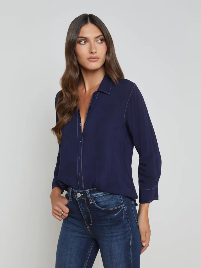 Women L039Agence Blouses and Tops Marlene Blouse Navywhite Contrast Women L039Agence Blouses and Tops Marlene Blouse Navywhite Contrast