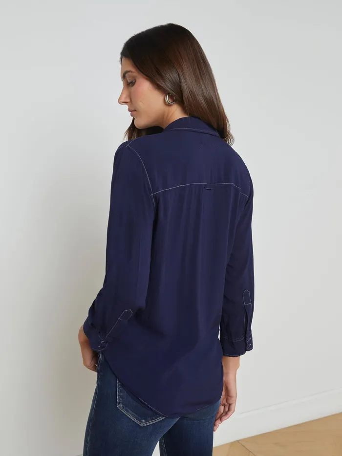 Women L039Agence Blouses and Tops Marlene Blouse Navywhite Contrast Women L039Agence Blouses and Tops Marlene Blouse Navywhite Contrast