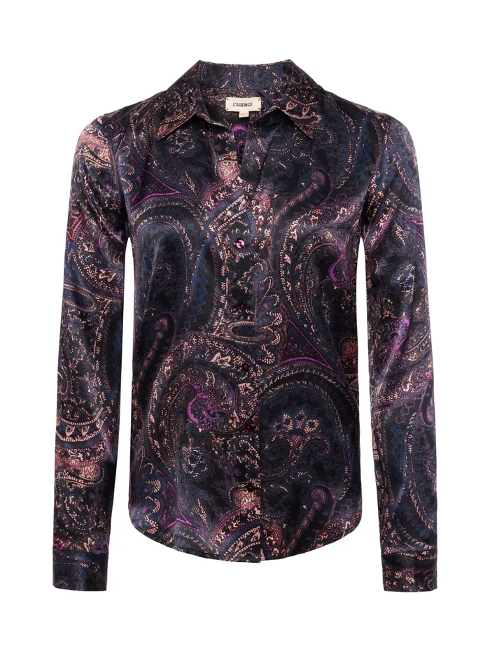 Women L039Agence Blouses and Tops Tyler Silk Blouse Plum Multi Boute Paisley Women L039Agence Blouses and Tops Tyler Silk Blouse Plum Multi Boute Paisley