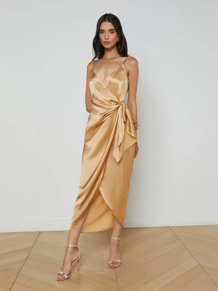 Women L039Agence Dresses and Jumpsuits Amilia Silk Wrap Dress Latte