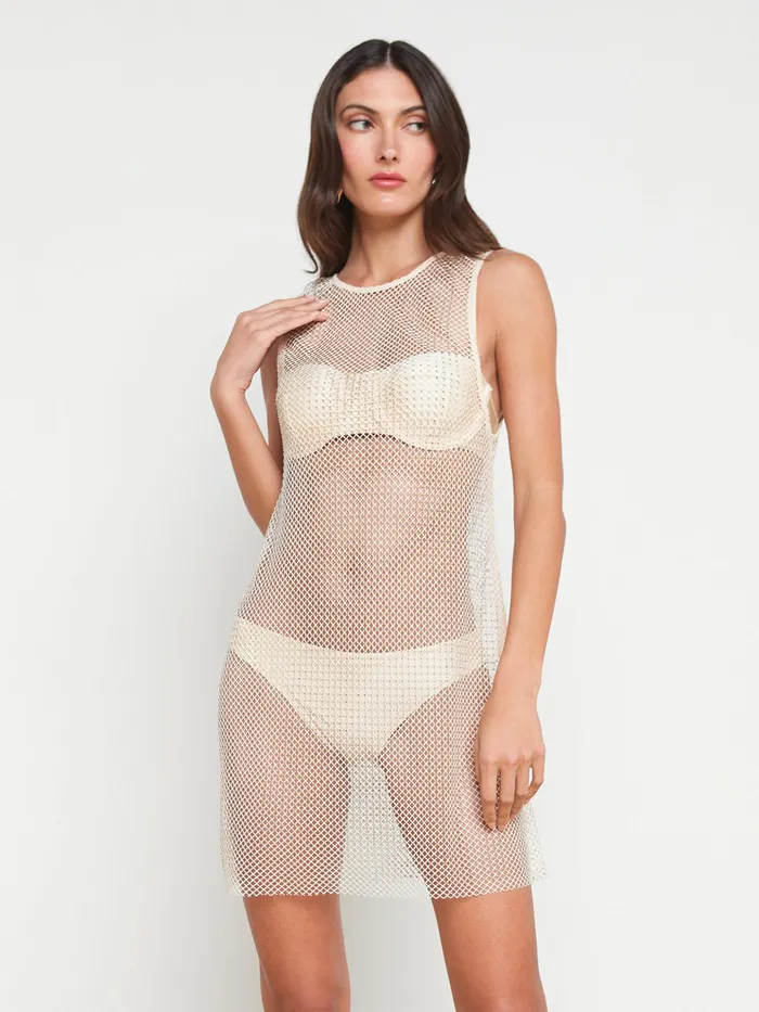 Women L039Agence Swim Cover Ups Angela Mesh CoverUp Dress Champagne Women L039Agence Swim Cover Ups Angela Mesh CoverUp Dress Champagne