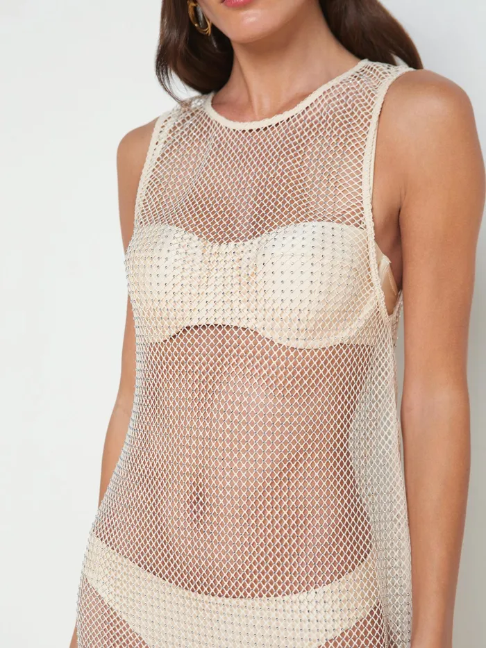 Women L039Agence Swim Cover Ups Angela Mesh CoverUp Dress Champagne Women L039Agence Swim Cover Ups Angela Mesh CoverUp Dress Champagne