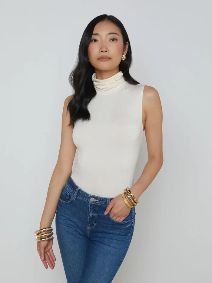 Women L039Agence Tees Ceci Sleeveless Turtleneck Vintage White