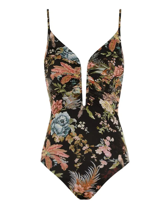 Women One Pieces Zimmermann Tallow Gather Plunge 1pc Black Multi Floral