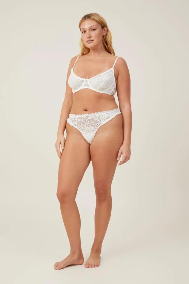Women Panties Cotton On Butterfly Lace G String Brief Cream