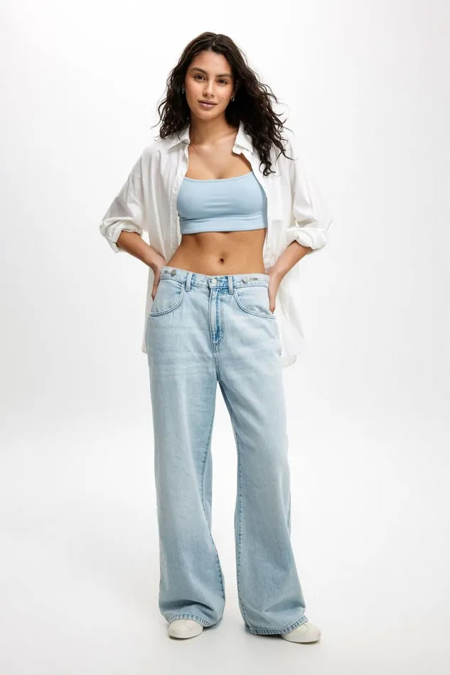 Women Pants Cotton On Adjustable Wide Jean Crystal Blue Women Pants Cotton On Adjustable Wide Jean Crystal Blue